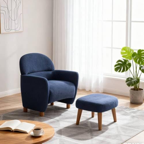 Barrel Chair Set, Modern Accent Chair with Ottoman, Fabric Comfy Lounge Reading Sofa Armchair for Living Room, for Bedroom, Corner, Office - color: 2559-blue