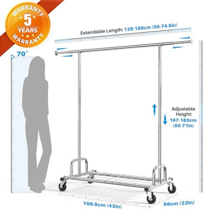 HOKEEPER Clothing Garment Rack Capacity 525LBS Clothing Racks on Wheels Rolling Clothes Rack for Hanging Clothes Heavy Duty Collapsible Commercial | Adjustable Clothing Racks on Wheels Rolling Clothes Rack for Hanging Clothes Heavy Duty Commercial Easy As