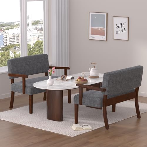 Accent Chair 2 Seat, Upholstered Reading Leisure Chair, Bench with Solid Wood Frame (Gray) - color: Grey, size: Bench