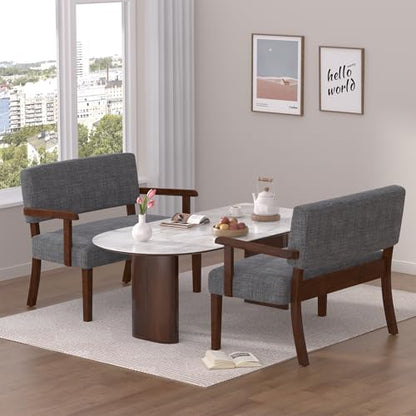 Accent Chair 2 Seat, Upholstered Reading Leisure Chair, Bench with Solid Wood Frame (Gray) - color: Grey, size: Bench
