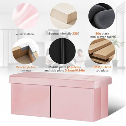 AmasSmile Footrest Ottoman Storage Bench,34" Velvet Folding Chest,Pink | Large Ottoman with Storage,Thicker Foam Padded Seat,Livingroom,Dorm,Bedroom,Entryway,Easy to install,34 x 13 x 13in - color: Pink-velvet