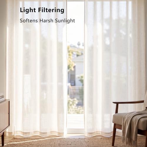 Linen Blended Sheer Curtains & Drapes - 84 Inches 2 Panels Set | Light Filtering & Semi-Sheer Privacy Protection, Grommet Top, Fits Living Room and Bedroom, 54 Inches Wide, Natural Linen - color: Natural, size: 54"W x 84"L (Pack of 2)