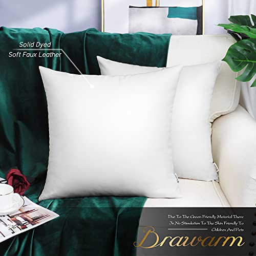 BRAWARM Faux Leather Throw Pillow Covers 16 X 16 Inches - White Leather Pilow Covers Pack of 2, Solid Dyed Leather Pillowcases for Couch Bed Sofa Garden Home Decorative - color: White, size: 16" x 16" (Pack of 2)