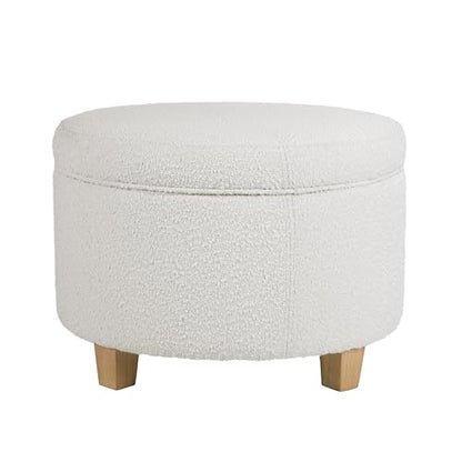 HomePop 24" Large Round Storage Ottoman - Cream Boucle - color: Cream Boucle