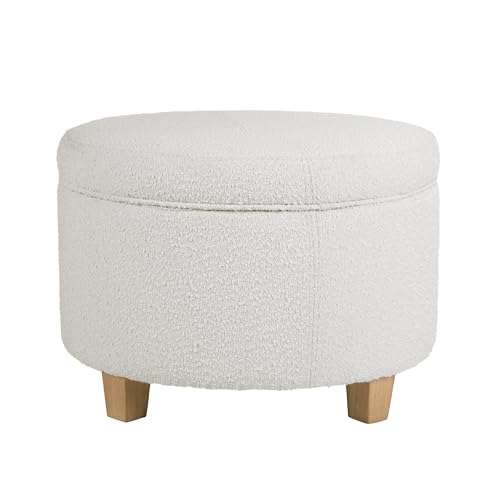 HomePop 24" Large Round Storage Ottoman - Cream Boucle - color: Cream Boucle