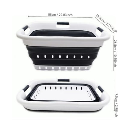 SAMMART 41L Collapsible 3 Handled Plastic Laundry Basket - Foldable Pop Up Storage Container/Organizer - Portable Basket - Space Saving Hamper/Basket (3 handled rectangular, White/Black) - color: White/Black