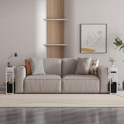 Leomonio White Side Table with Charging Station, Slim End Tables with Fabric Basket, Skinny Table for Small Spaces, Thin Bedside Table for Living Room, Bedroom - color: White - Outlet