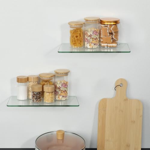 SAYAYO Glass Floating Shelves for Wall, Tempered Glass Shelves for Bathroom | Living Room, Bedroom, Office, Toilet, Kitchen Decor, 12 Inch Set of 2, Clear - color: Clear, size: 2 PCS