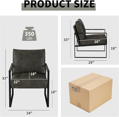 Mid Century Modern Accent Chair, PU Leather Armchair with Metal Frame,Comfy Single Reading Chair with Soft Padded Backrest and Cushion for Living Room, Bedroom,Reading Room,Office,Dark Grey - color: Dark Grey