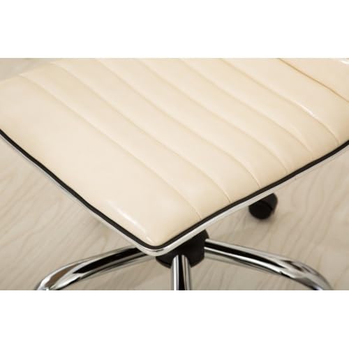 Small Armless Swivel Vanity Office Desk Chair with Wheels for Bedroom Study | Adjustable Task Chairs with Faux Leather Fabric & Padded Seat, Modern Adjustable Height Work Chairs for Home Office, Beige - color: Beige