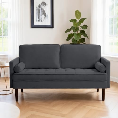 Modern Fabric Loveseat Sofa,2-Seater Small Couch Love Seat with Thick Cushion,65" Cozy Deep Seat Couches for Living Room Compact Home Office (Dark Grey) - color: Dark Grey