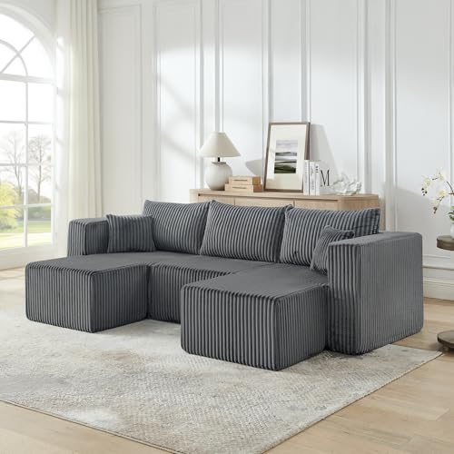Compact Modular sectional,Compressed Corduroy Sofa with Modern Minimalist Style, Ultra-Comfy Compression Modular Sofa with Space-Saving Efficient Design-Gray