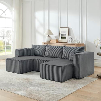 Compact Modular sectional,Compressed Corduroy Sofa with Modern Minimalist Style, Ultra-Comfy Compression Modular Sofa with Space-Saving Efficient Design-Gray