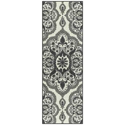 Maples Rugs Vivian Medallion Runner Rug - Made in USA - Washable, Non Slip, Indoor Carpet for Hallway, Kitchen, and Laundry Room, 2' x 6', Grey - color: Grey, size: 2' x 6' (Runner)
