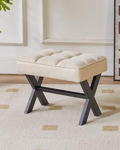 IBUYKE Small 12" H Footrest, Square Linen Step Stool, Linen WBD011Y | Foot Stool Metal X-Leg Multi-Use Small Side Table Living Room Bedroom Entryway Office - color: Linen, size: 12.2"-Linen