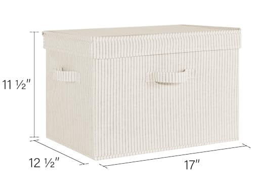 StorageWorks Fabric Storage Bins with Lid, Decorative Storage Boxes for Shelves, Stackable Closet Organizer Basket with Handles, Jumbo, Khaki and Beige Stripes, 2-Pack | Flip-Top Lid, 3 Handles, Collapsible, Stackable, for Clothes Blankets, Multi-Purpose,