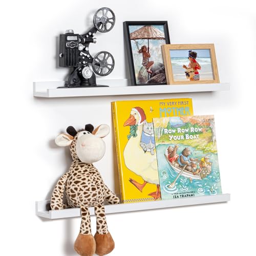 Fun Memories Picture Ledge Shelf, 24 Inch Floating Shelves Set of 2, Nursery Book Shelves for Toys Storage, Kids Bookshelf Wall Mounted for Wall Decor Books Photo Frames, White - color: White, size: 24in