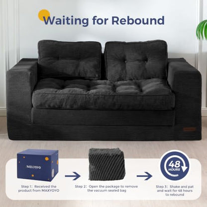 MAXYOYO Folding Sofa Bed, Convertible Sleeper Loveseat with Pillows | 2-Person Fold-Out Loveseat, Convertible Sleeper Bed with Supportive Pillows for Relaxing or Overnight Guests, Black - color: Black