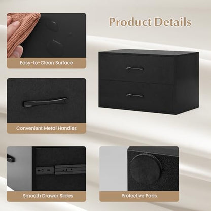 2-Drawer Stackable Dresser, Horizontal Storage Cabinet (1, Black) | Lateral File Cabinet | Stacking Drawer Chest | Metal Handle | Anti-Topping Kits | For Living Room, Study, Office - color: Cherry