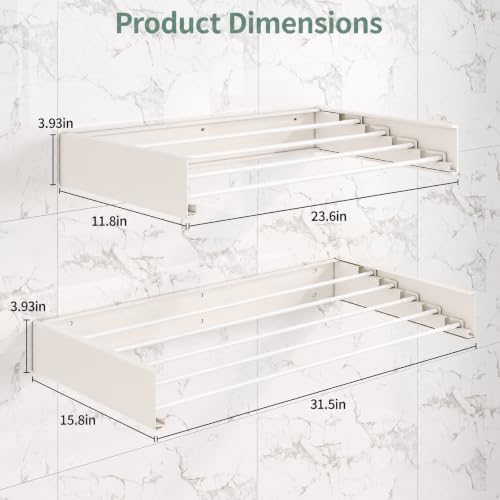 23.6-Inch Wall Mounted Foldable Clothes Drying Rack, White | Space-saving rack folds against the wall when not in use and includes a mounting template for indoor or balcony drying - color: White,w23.6''