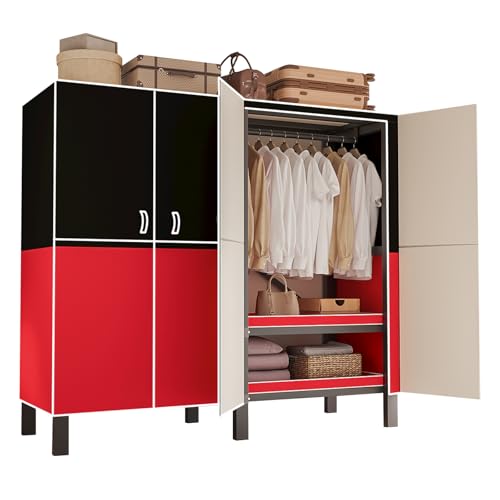 Large Portable Closets for Hanging Clothes | Heavy Duty Clothes Rack with Cover Foldable | Max Load 1000LBS Portable Wardrobe | Portable Closet, Double Rods Bedroom (Black-magnetic door, 70.8") - color: Black-magnetic Door, size: 70.8"