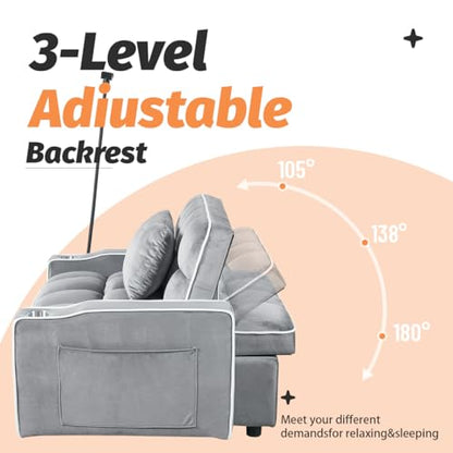 Majnesvon Convertible Chair Bed 3 in 1, Sofa Bed Chair (Grey) | Adjustable Backrest & Cup Holder & Charging Station, Small Space One Person Couch for Apartment, Office, Living Room, Bedroom - color: Grey