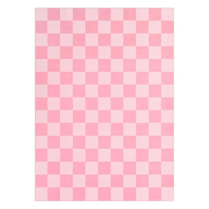 GarveeHome Checkered Pink 6x9 Washable Girls Rug Low-Pile Bedroom Nursery | Pink and White Area Rug for Living Room Girl Room Classroom Non-Slip Soft Stain Resistant Geometric Rugs TPE Backing - color: Blush Pink, size: 6' x 9' (Rectangular)