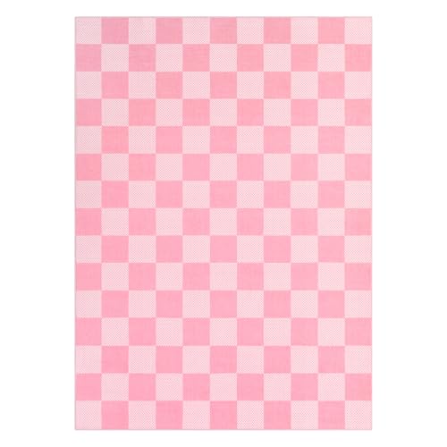 GarveeHome Checkered Pink 5x7 Washable Girls Rug Bedroom Dinning Room | Pink and White Area Rug for Nursery Girl Room Living Room Low-Pile Non-Slip Soft Stain Resistant Geometric Rugs TPE Backing - color: Blush Pink, size: 5' x 7' (Rectangular)