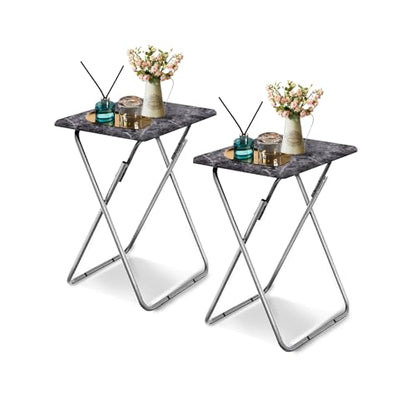 Folding TV Tray Table,TV Dinner Table with Sturdy MDF Top,Eating Trays for Living Room with No Assembly Required, 2PCS (Black Marble) - color: Black Marble, size: 2pcs