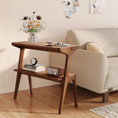 Solid Wood End Table | 2-Tier Side Table with Storage Shelf, Bedside Table for Sofa, Living Room, Bedroom, Small Space, Easy Assembly, Rustic Brown - color: Rustic Brown