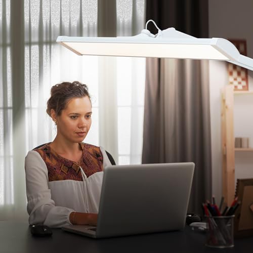 32-Inch LED Architect Desk Lamp with Clamp, 50W 4500LM, White | 342 SMD LEDs with reinforced dual metal arms deliver eye-caring lighting and 5 brightness levels for drafting and reading