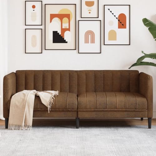 2-Seater Sofa Brown Faux Suede Leather for Living Room Furniture, 69.3" Small Modern Couch with Sturdy Legs, Comfortable Seating for Apartments and Small Spaces - color: Brown/2-seater, size: 69.3" x 30.1" x 29.3" (W x D x H)