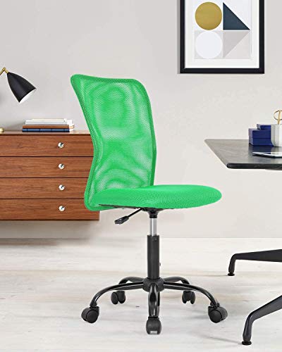 Armless Computer Chair Mesh Office Task Chair Desk Chairs Swivel Rolling Chair with Ergonomic Backrest Height Adjustable Home Office Chair for Adults, Green - color: Green