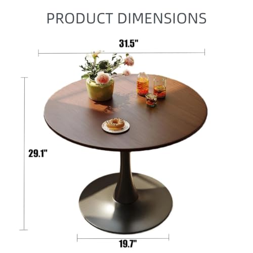 Small Round Dining Table 32" Tulip Table for Living Room, Walnut | Tulip Table with Metal Pedestal & Thick MDF Top, Mid Century Small Bistro Table for Kitchen & Living Room - color: Walnut-b, size: 31.5"D x 31.5"W x 29.1"H