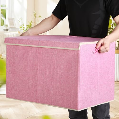 122L Large Toy Box Chest Storage with Lid, Collapsible Kids Toy Storage | Toy Chest with with Removable Divider for Kids, Boys, Girls, Nursery, Living Room, Bedroom, 26"x17" x17" (Linen Pink) - color: Extra Large Pink