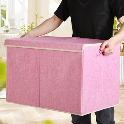 122L Large Toy Box Chest Storage with Lid, Collapsible Kids Toy Storage | Toy Chest with with Removable Divider for Kids, Boys, Girls, Nursery, Living Room, Bedroom, 26"x17" x17" (Linen Pink) - color: Extra Large Pink