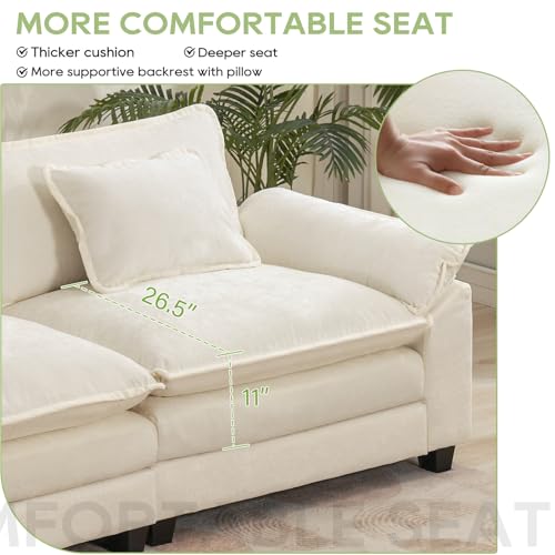 53" Modular Sectional Sofa, Comfy Single Sofa Deep Cloud Couch | Couches for Living Room, Modular Couch, Deep and Wide Seat, Chenille Sofa Sleeper with Throw Pillows, Beige White - color: Beige White, size: 53 Inch