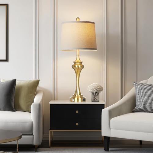 Rinweey 30" Gold Tall Table Lamps for Living Room, Touch Control Modern Bedroom Table Lamp with USB A+C Ports, 3-Way Bedside Lamps Set of 2, Elegant Metal Lamp for Night Stand Desk Side Table Office - color: Gold-30”H