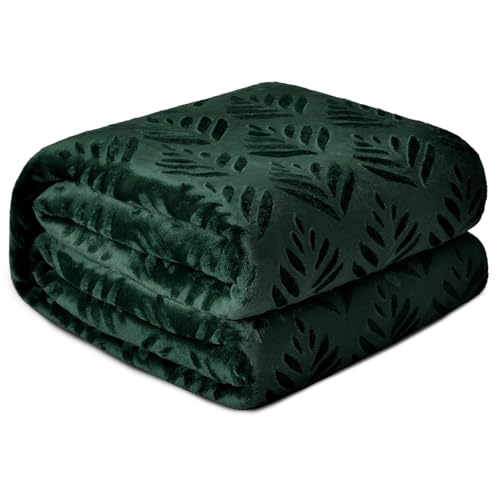 Exclusivo Mezcla Leaves Pattern Blanket Twin Size for Bed, Forest Green | Soft and Cozy Fleece Blanket All Season Use, Lightweight Plush Fuzzy , Home Decor, 60x80 Inches - color: Forest Green, size: Twin(60"x80")