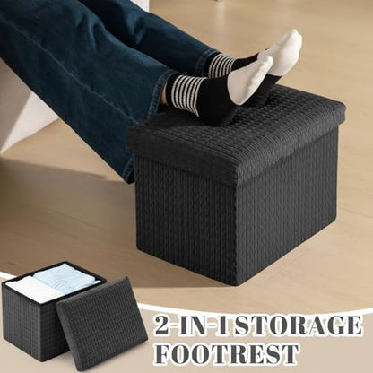 Thyle Storage Ottoman with Lid, Foldable Foot Rest Stool with Hidden Storage, Corduroy Ottoman for Living Room Bedroom Dorm Under Desk, 16x12x12 Inch(Grey)
