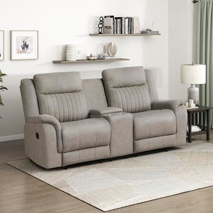 Lexicon 75" W Manual Double Reclining Loveseat with Center Console, Dove | Polished Microfiber Manual Wall Hugger Loveseat Recliner, Cup Holders, for Living Room, Tool Free Assembly - color: Dove, size: Reclining Loveseat