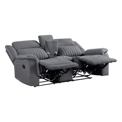 Lexicon 75" W Manual Double Reclining Loveseat with Center Console, Gray | Polished Microfiber Manual Wall Hugger Loveseat Recliner, Cup Holders, for Living Room, Tool Free Assembly - color: Grey, size: Reclining Loveseat