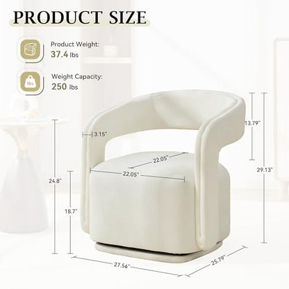 YaFiti Modern Swivel Accent Chair 1 pcs, Round Barrel Armchair, White | Chenille Fabric, 22” Widen Seat, Solid Wood Frame, 250lbs Capacity, Barrel Club Chair, Upholstered Armchair for Living Room - color: White