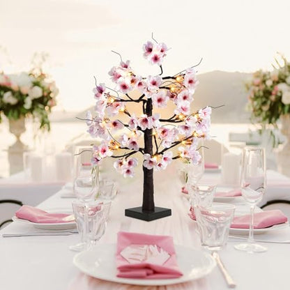 24IN Lighted Cherry Blossom Tree 24 Warm White LED Tabletop Artifical Bonsai Tree with Timer Battery Operated for Wedding Party Spring Christmas Home Indoor Japanese Room Decor - size: 24 INCH