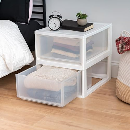IRIS USA 2-Pack 30 Qt. Stacking Drawer Organizer with Sliding Drawer, White | Store clothing, accessories, pantry items, and household essentials around your home with organized storage solutions - size: 30 Qt., style: 2 Pack