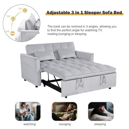 Sleeper Sofa Bed with Adjustable Backrest & Side Pockets, Gray | Adjustable Backrest & Side Pockets,Pull Out Sofa,Comfortable Fabric - color: S-light Gray-gw