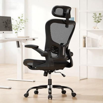GTPLAYER Office Chair, Home Ergonomic Desk Chair with High Back Mesh, Mesh Office Computer Desk Chairs with Adjustable Lumbar Support, Rolling Work Swivel Task Chairs with 3D Armrests and Headrest - color: Black
