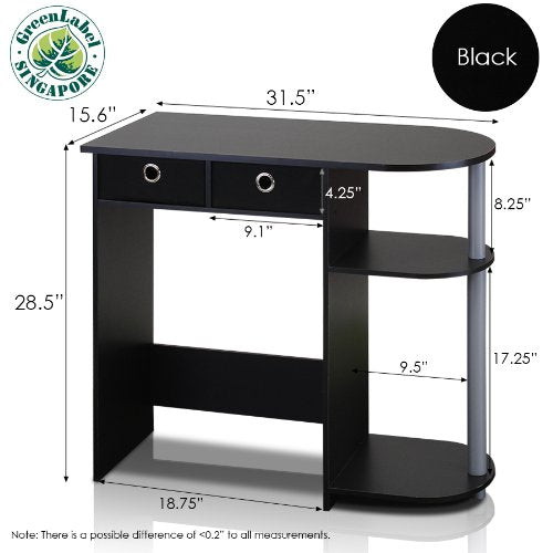 Furinno GO GREEN Desk, 31.5" Wide Gaming Desk with 2 Side Shelves and Storage Bins, Computer Desk, Office Desk for Home Office, Study Room, Dorm, Bedroom, Black - color: Black/Grey/Black, size: 31.5" x 15.6"