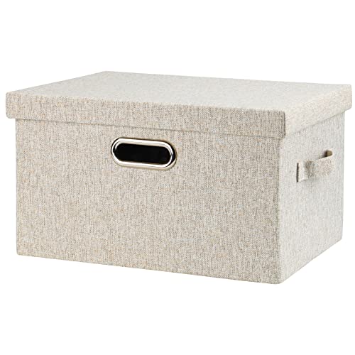 Graciadeco Medium 15" 21 Quart Collapsible Stackable Storage Bins with Lids, 1 Pack Beige Foldable Fabric Closet Storage Boxes with Lids, Heavy-duty Linen Baskets for Bedroom | 21 Quart 1 Pack Beige Collapsible Stackable Linen Fabric 4 Handles Bedroom Clo