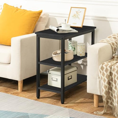 HOOBRO End Table, Simple Rustic Side Table with 3-Tier Storage Shelf, Narrow Nightstand for Small Spaces, Easy Assembly, for Living Room, Bedroom, Metal, Industrial Design, Black BB14BZ01 - color: Black